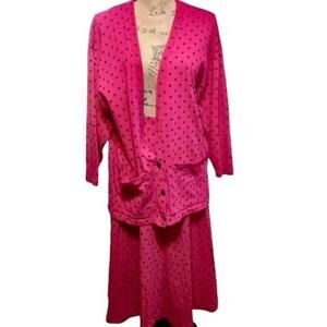 En Chante-Pink & Black Cardigan Midi Skirt Set S